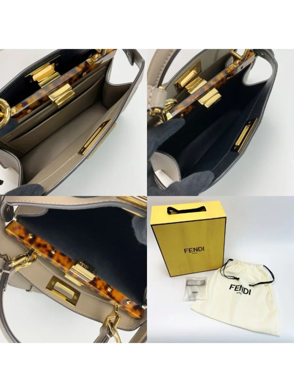 Fendi Handbag Peekaboo Beige Cloth